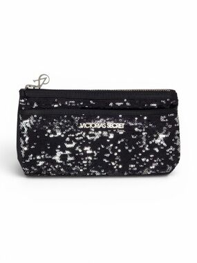 Victoria’s Secret Black Sequin Clutch Bag Glam Makeup Pouch Cosmetic Evening